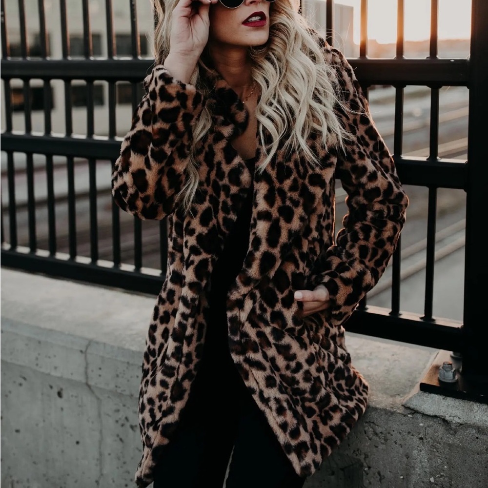 Women animal print leopard women teddy warm winter coat jacket faux fur Oversize